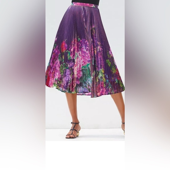Anthropologie Delfi Accordion Floral Print Shimmer Midi Skirt-NWT!! - Picture 2 of 11
